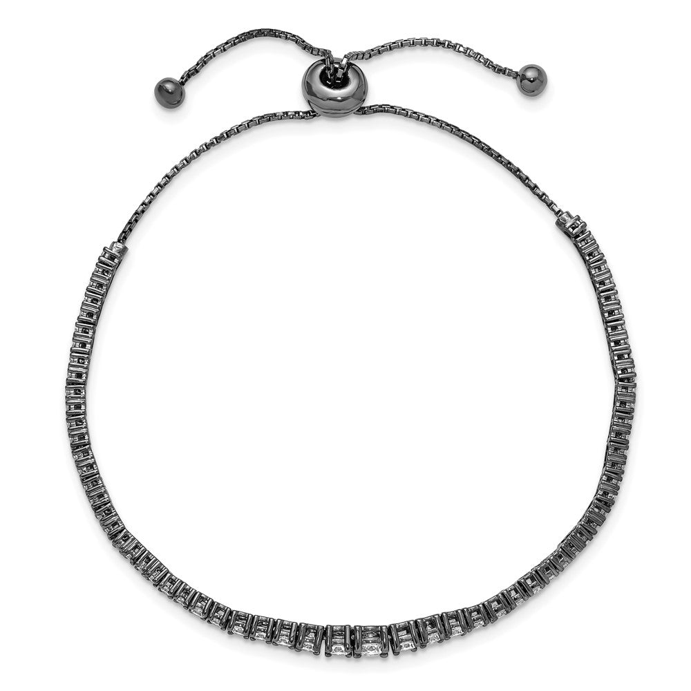 Sterling Shimmer Sterling Silver Black Rhodium-plated 67 Stone Graduated CZ Adjustable 5 inch up to 9 inch Bracelet QG4167