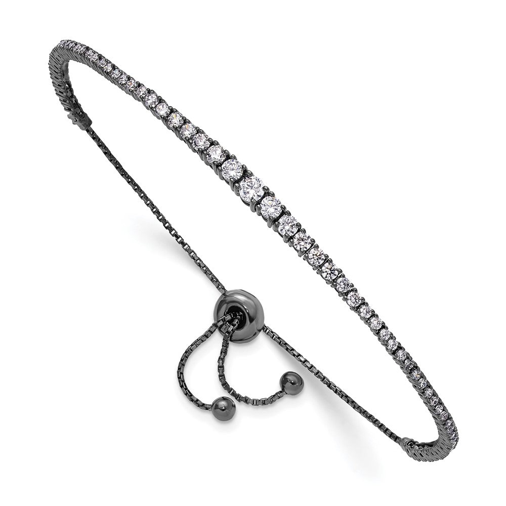 Sterling Shimmer Sterling Silver Black Rhodium-plated 67 Stone Graduated CZ Adjustable 5 inch up to 9 inch Bracelet QG4167