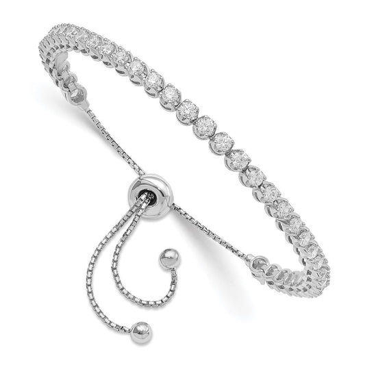 Sterling Shimmer Sterling Silver Rhodium-plated 39 Stone CZ Adjustable Bracelet QG4182