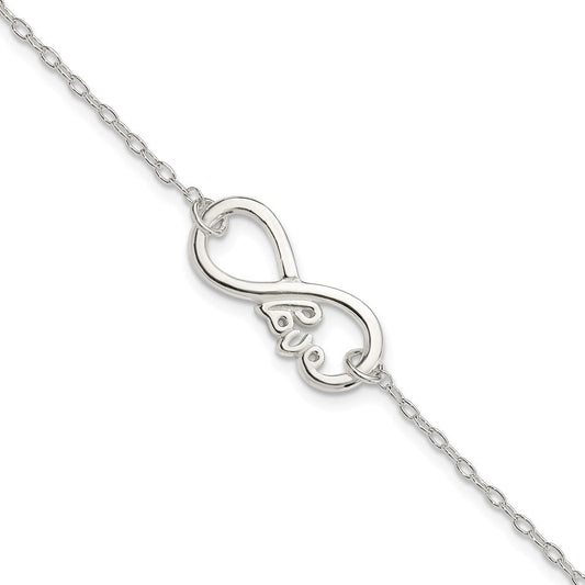 Sterling Silver Polished infinity Sign w/LOVE 7.5 inch Bracelet QG4231-7.5
