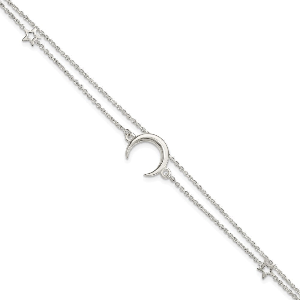 Sterling Silver Polished Moon and Stars 2-strand 7.5in Bracelet QG4234-7.5