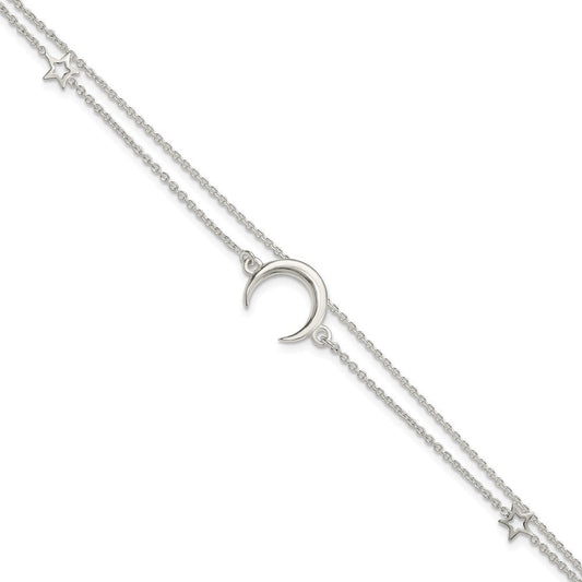 Sterling Silver Polished Moon and Stars 2-strand 7.5in Bracelet QG4234-7.5