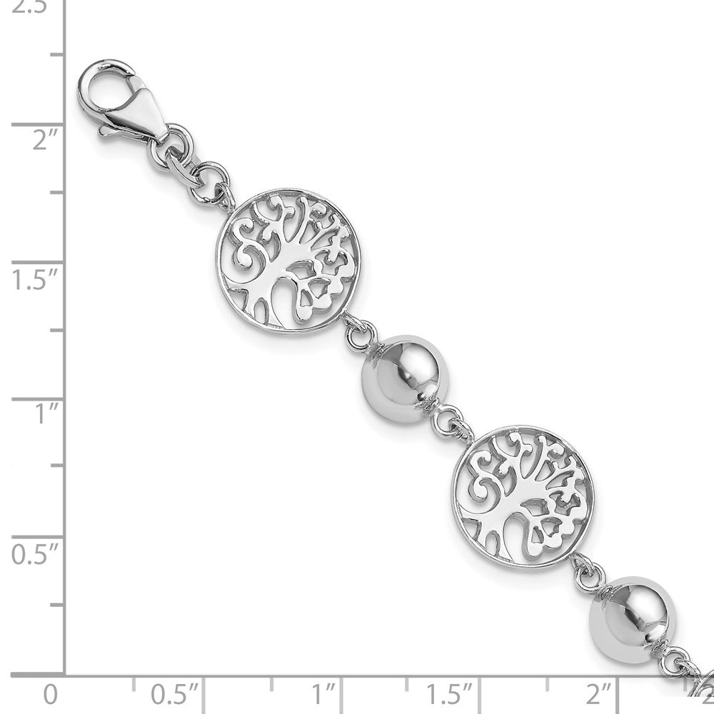 Sterling Silver Rhod-plated Round Tree and Circle w/1in ext. Bracelet QG4236-7