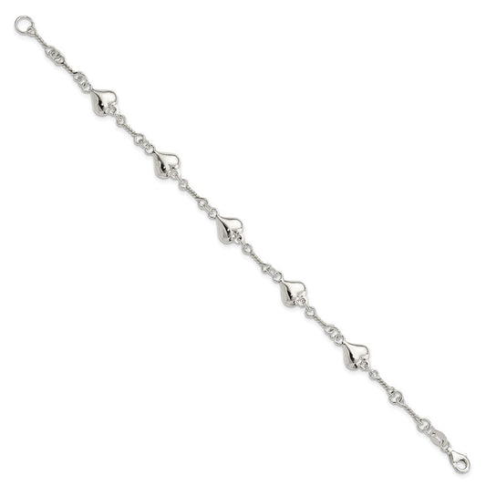 Sterling Silver Polished Heart 7.5in Bracelet QG4246-7.5