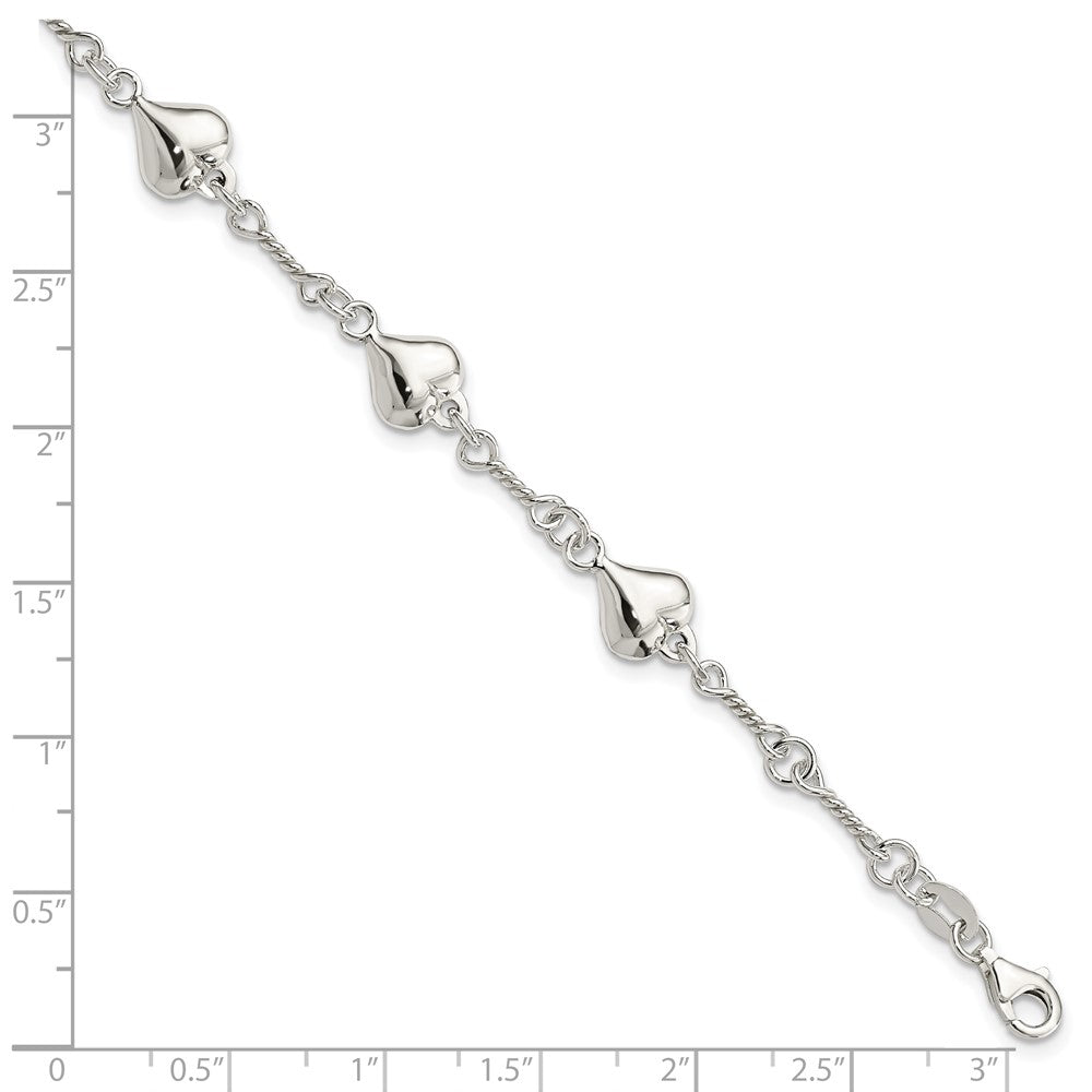 Sterling Silver Polished Heart 7.5in Bracelet QG4246-7.5