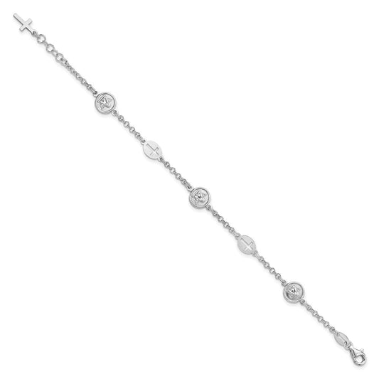 Sterling Silver Rhodium Plated Cross and Angel Bracelet QG4247-7.5