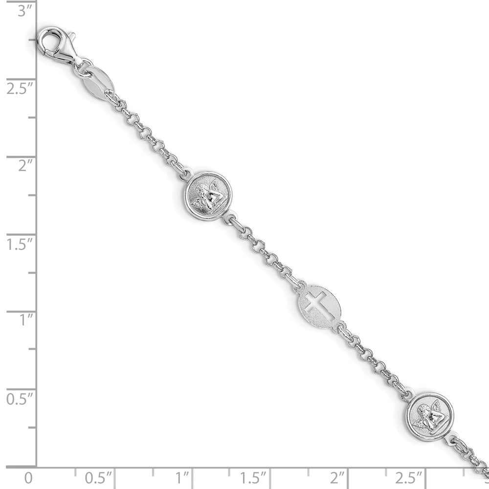 Sterling Silver Rhodium Plated Cross and Angel Bracelet QG4247-7.5