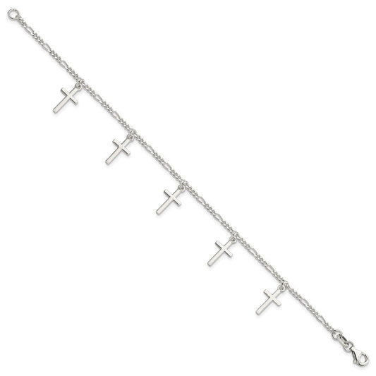 Sterling Silver Polished Cross 7.5in Bracelet QG4248-7.5