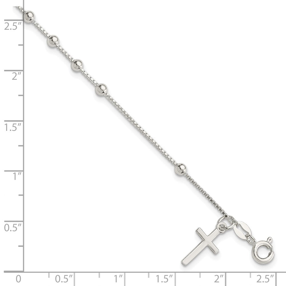Sterling Silver Polished Beaded Cross 7.25in Bracelet QG4249-7.25