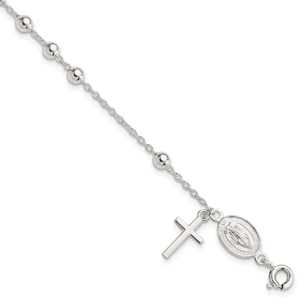 Sterling Silver Beaded Polished Rosary 7.5 inch Bracelet QG4255-7.5