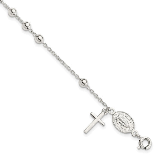 Sterling Silver Beaded Polished Rosary 7.5 inch Bracelet QG4255-7.5