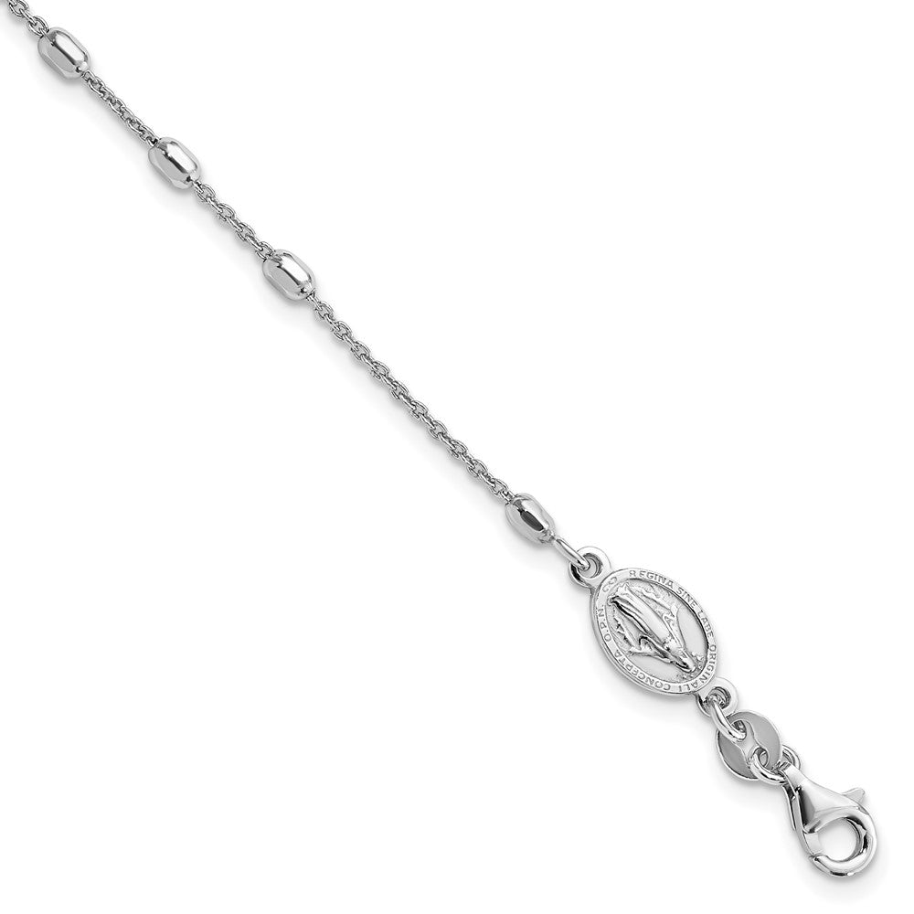 Sterling Silver Rhodium Plated Polished Beaded Cross Bracelet QG4257-7