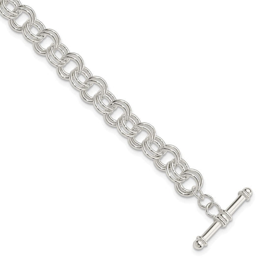 Sterling Silver Polished Fancy Link 7.5 inch Toggle Charm Bracelet QG4259-7.5