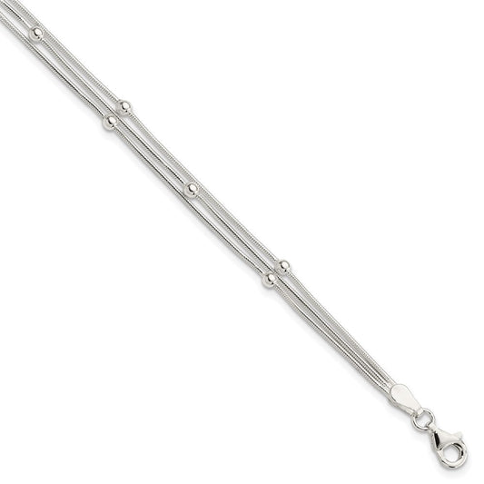 Sterling Silver Polished 3-strand Beaded 7.5 inch Bracelet QG4268-7.5