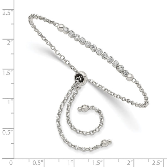 Sterling Silver Rhodium-plated CZ Adjustable Bracelet QG4544