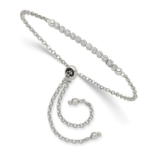 Sterling Silver Rhodium-plated CZ Adjustable Bracelet QG4544