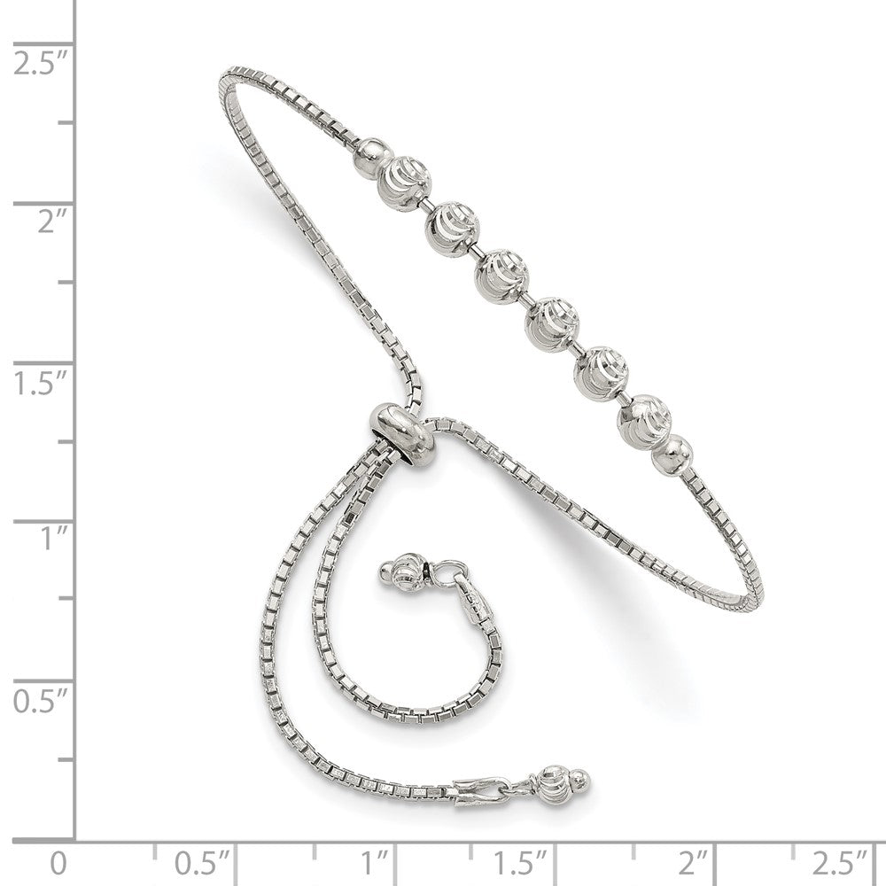 Sterling Silver Rhodium-plated Diamond-cut Beaded Adjustable Bracelet QG4550