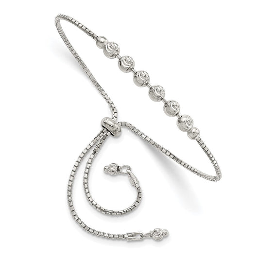 Sterling Silver Rhodium-plated Diamond-cut Beaded Adjustable Bracelet QG4550