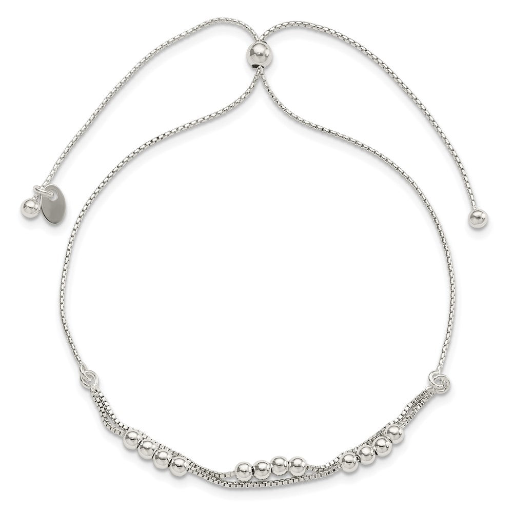 Sterling Silver Polished Beaded 2-Strand Adjustable Bracelet QG4555