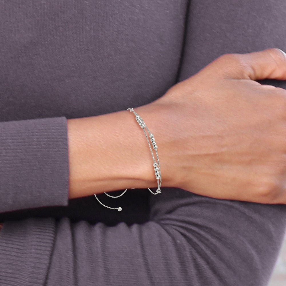 Sterling Silver Polished Beaded 2-Strand Adjustable Bracelet QG4555