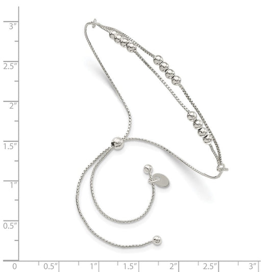 Sterling Silver Polished Beaded 2-Strand Adjustable Bracelet QG4555