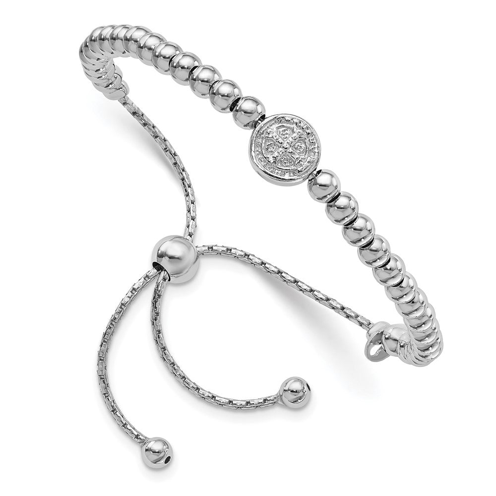 Sterling Silver RH-plated Beaded Saint Medal 5in to 8.25in Bracelet QG4563