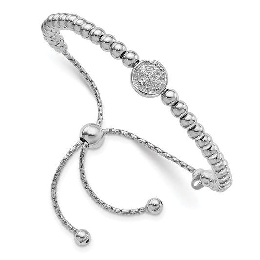 Sterling Silver RH-plated Beaded Saint Medal 5in to 8.25in Bracelet QG4563