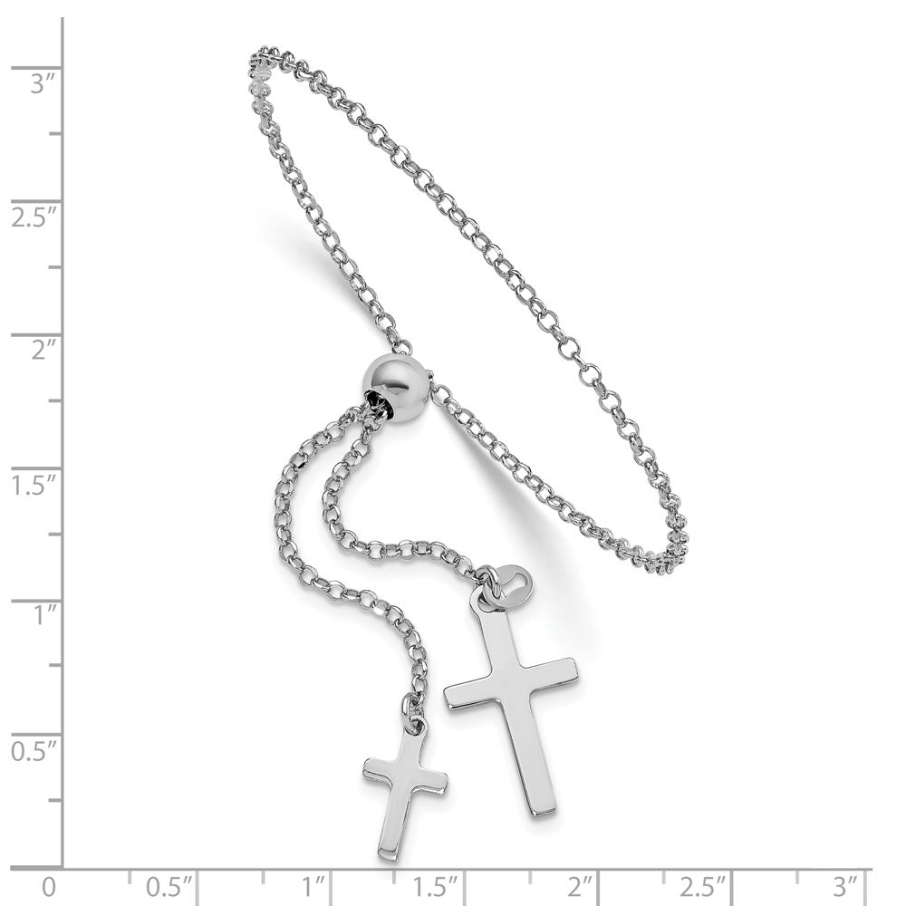 Sterling Silver Rhodium-plated Cross Adjustable 5in to 8.75in Bracelet QG4564