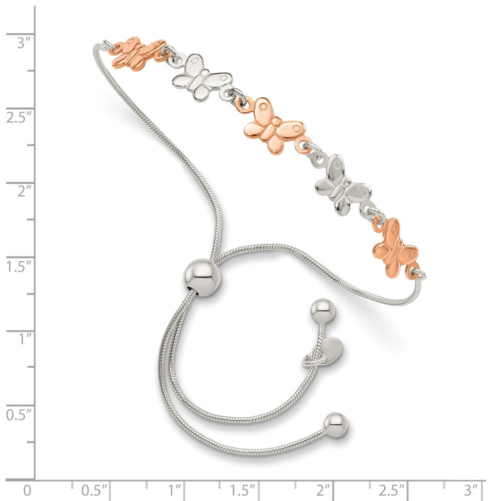 Sterling Silver w/Rose-tone Butterfly Adjustable Bracelet QG4578