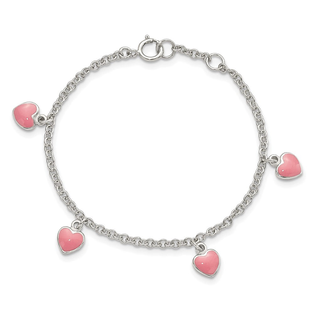 Sterling Silver Rhod-pltd Childs Enamel Hearts 5.5in w/.5in ext Bracelet QG4654-5.5