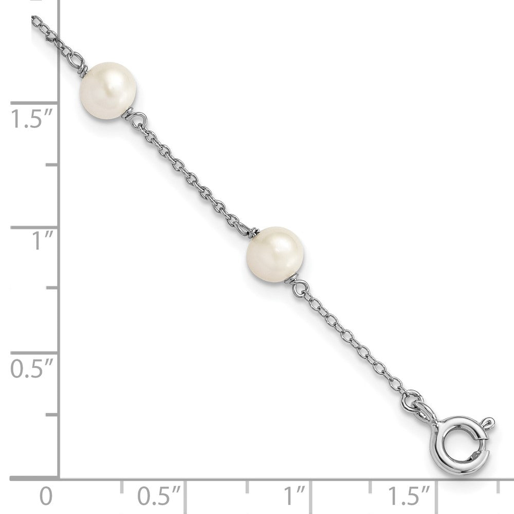 Sterling Silver Rhodium-plated 5-5.5mm White Semi-Round Freshwater Cultured Pearl 3-Station Children's 4 inch Bracelet QG4656-4