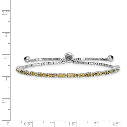 Sterling Silver Rhod-plated August Lime CZ Adjustable Bracelet QG4757AUG