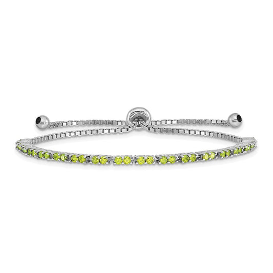 Sterling Silver Rhod-plated August Lime CZ Adjustable Bracelet QG4757AUG