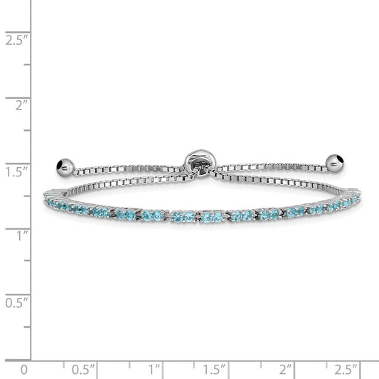 Sterling Silver Rhod-plated December Lt Blue CZ Adjustable Bracelet QG4757DEC