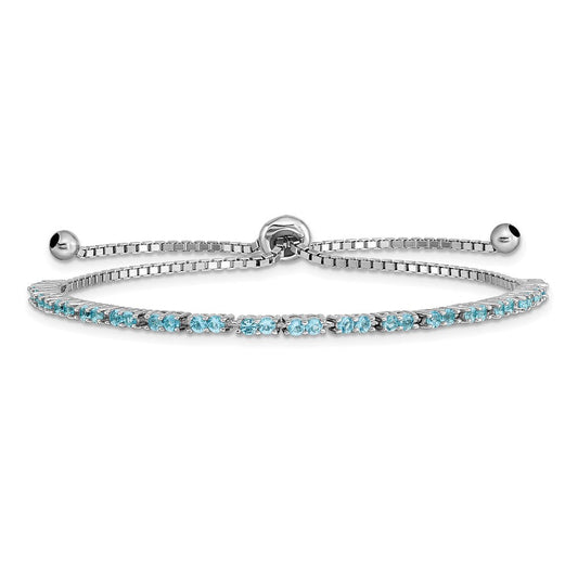 Sterling Silver Rhod-plated December Lt Blue CZ Adjustable Bracelet QG4757DEC