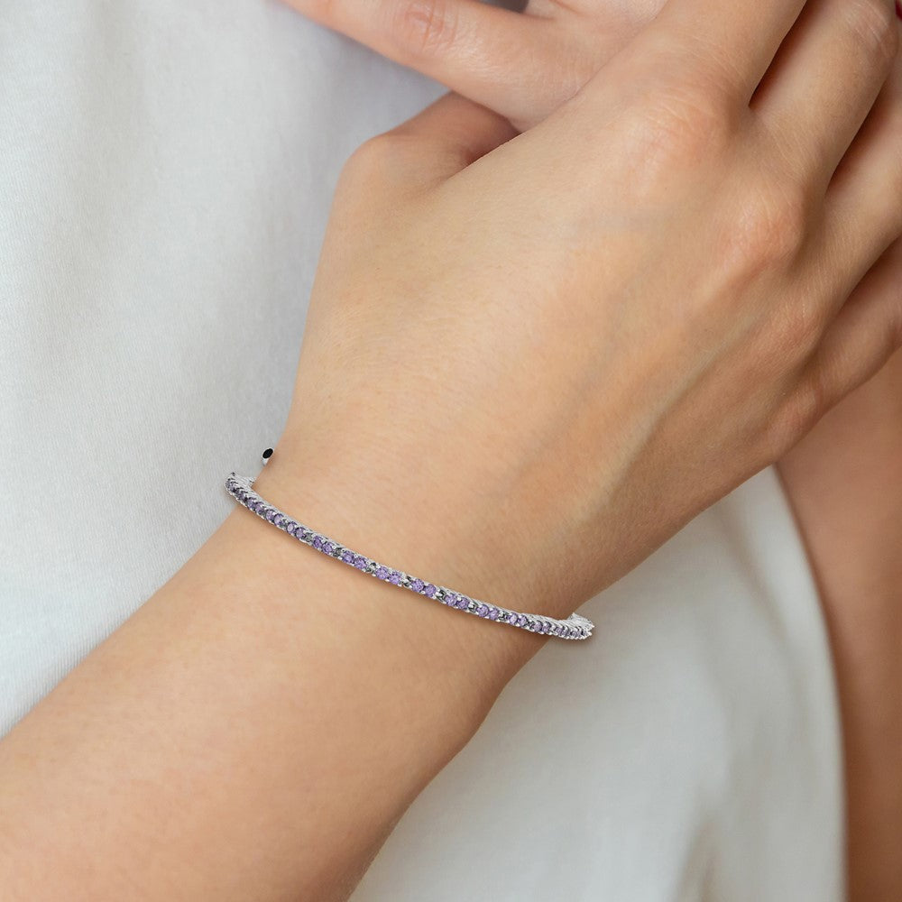 Sterling Silver Rhod-plated February Purple CZ Adjustable Bracelet QG4757FEB