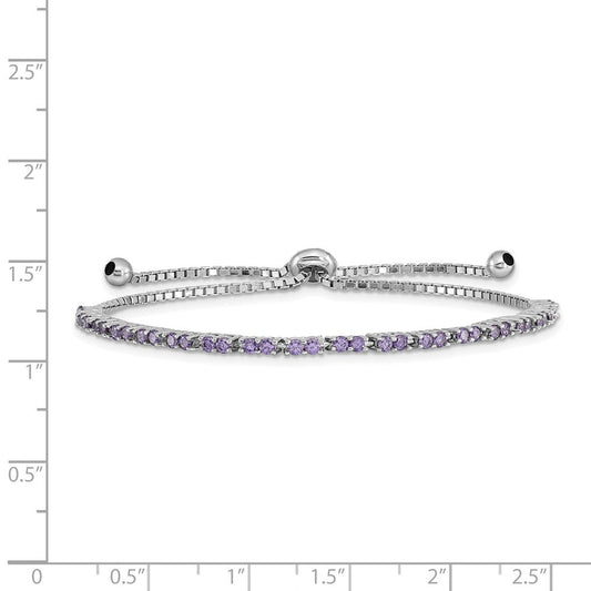 Sterling Silver Rhod-plated February Purple CZ Adjustable Bracelet QG4757FEB