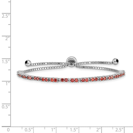 Sterling Silver Rhod-plated January Red CZ Adjustable Bracelet QG4757JAN