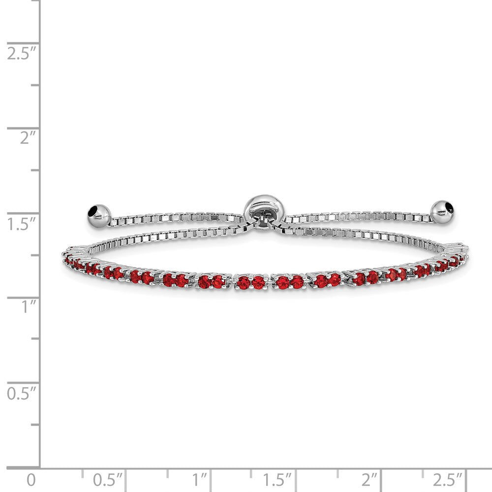 Sterling Silver Rhodium Plated July Red CZ Adjustable Bracelet QG4757JUL