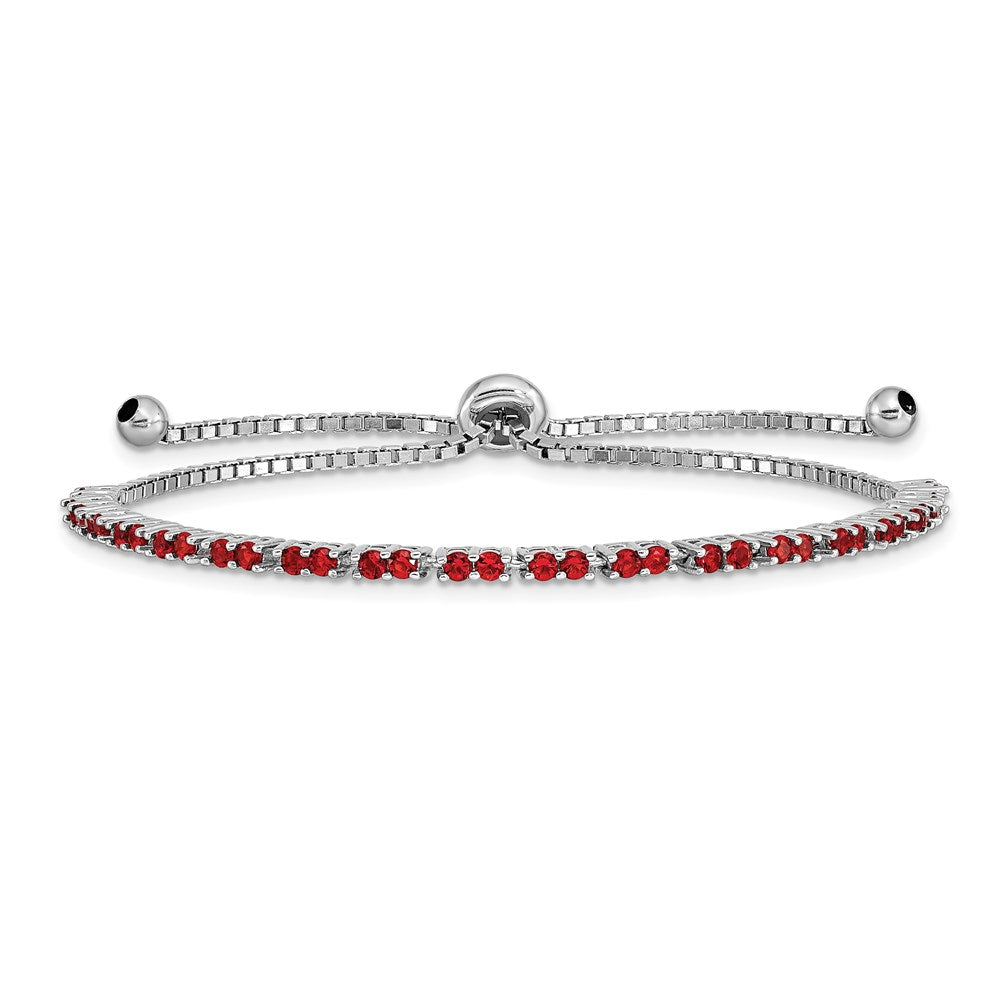 Sterling Silver Rhodium Plated July Red CZ Adjustable Bracelet QG4757JUL