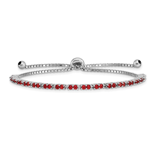 Sterling Silver Rhodium Plated July Red CZ Adjustable Bracelet QG4757JUL