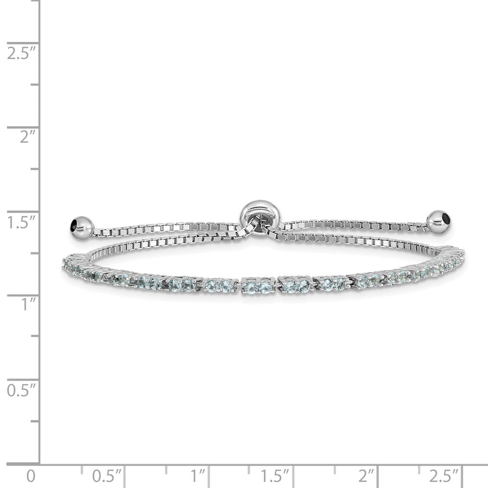Sterling Silver Rhod-plated March Light Blue CZ Adjustable Bracelet QG4757MAR