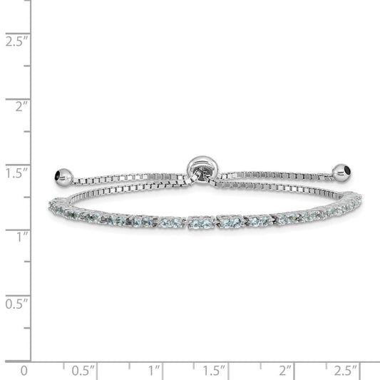 Sterling Silver Rhod-plated March Light Blue CZ Adjustable Bracelet QG4757MAR