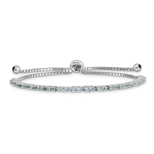 Sterling Silver Rhod-plated March Light Blue CZ Adjustable Bracelet QG4757MAR