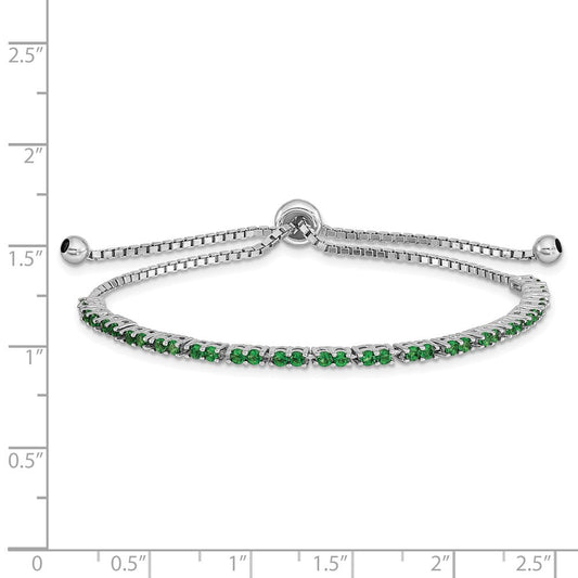 Sterling Silver Rhod-plated May Green CZ Adjustable Bracelet QG4757MAY