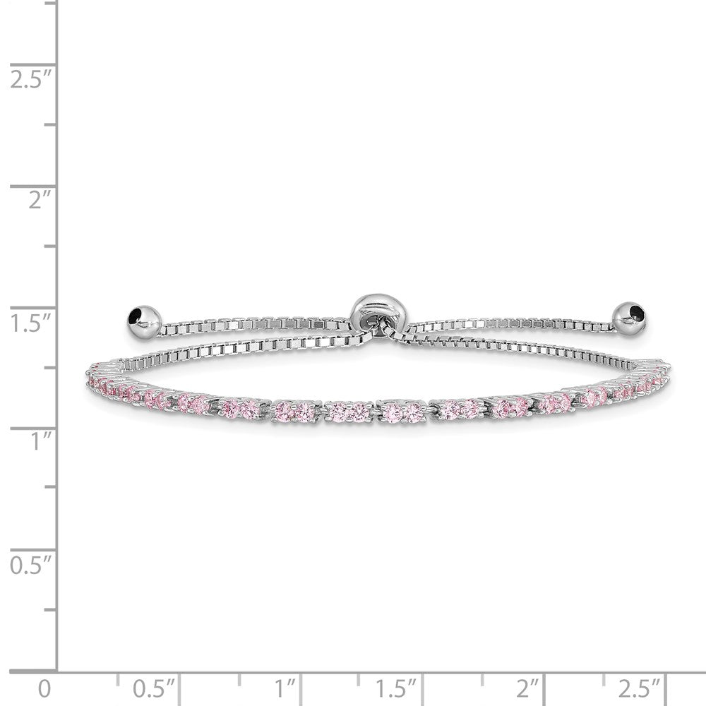 Sterling Silver Rhodium Plated October Pink CZ  Adjustable Bracelet QG4757OCT