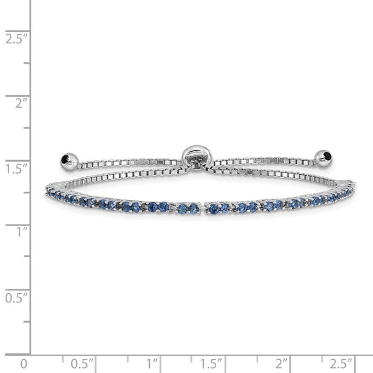 Sterling Silver Rhod-plated September Blue CZ Adjustable Bracelet QG4757SEP