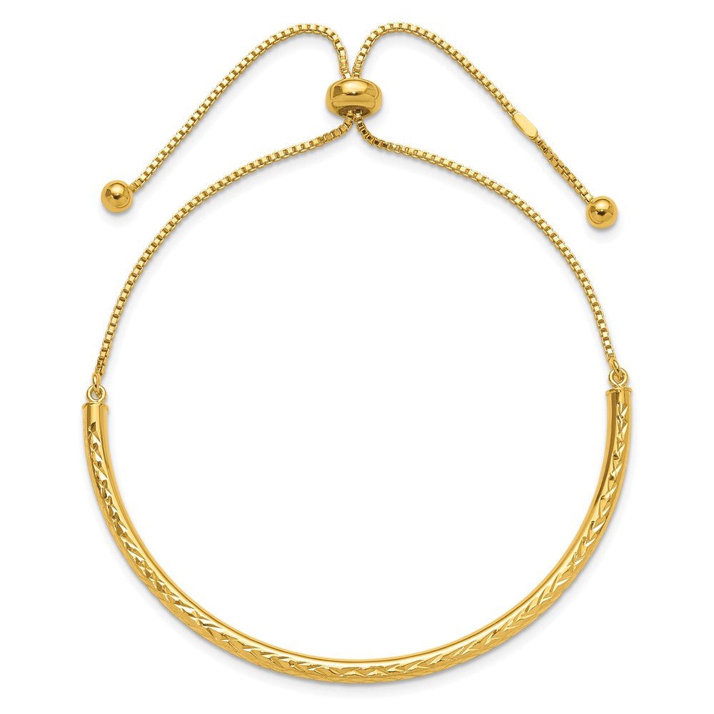 Sterling Silver Gold-tone Diamond-cut Bar Adjustable Bracelet QG4758GP