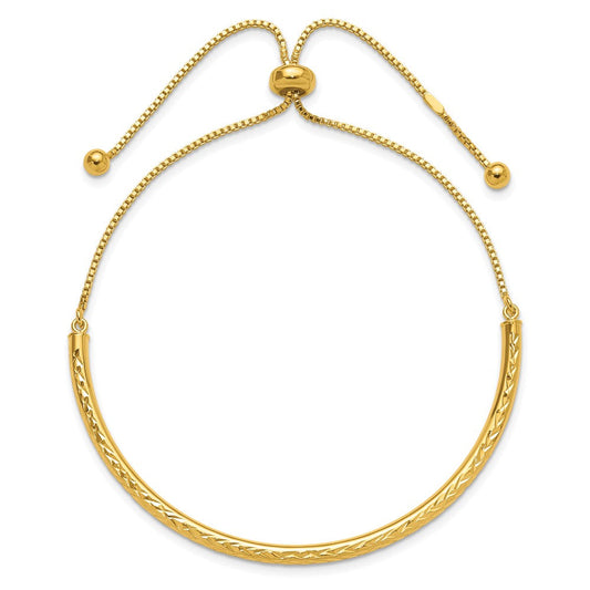 Sterling Silver Gold-tone Diamond-cut Bar Adjustable Bracelet QG4758GP