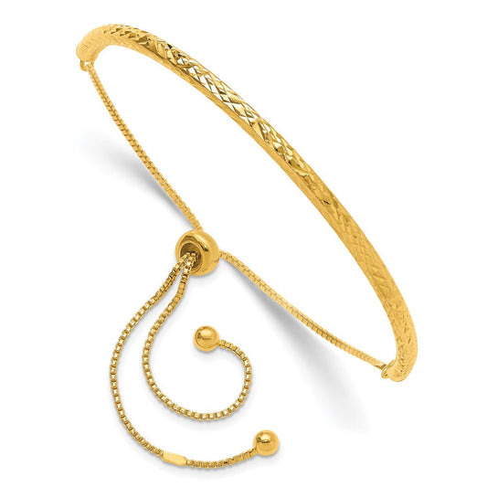 Sterling Silver Gold-tone Diamond-cut Bar Adjustable Bracelet QG4758GP